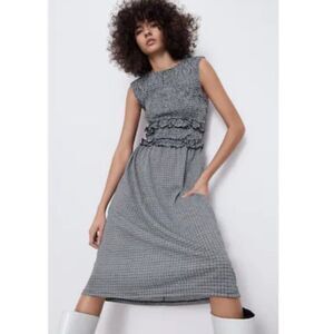 NWT ZARA Gingham Gray Midi Dress